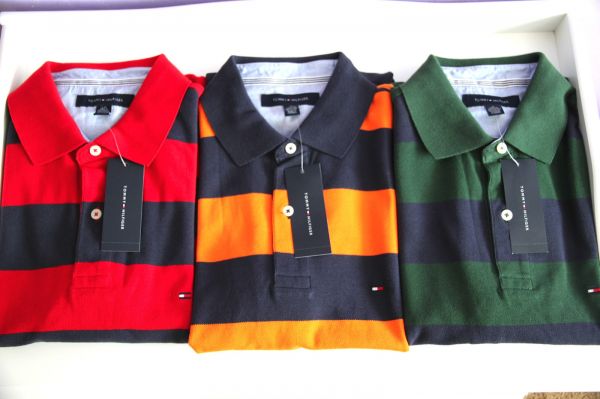 Tommy Hilfiger Masculino Polo vermelho, verde, laranja